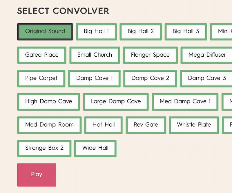 A screenshot of lots of buttons to select different convolver files